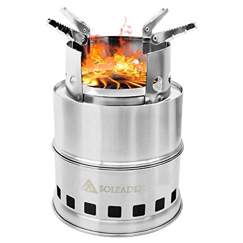 SOLEADER Portable Wood Burning Camp Stoves - Stainless Steel Compact Gasifier Stove - Twig Stove for Camping, Hiking, Picnic, BBQ, Backpacking The 3rd Generation