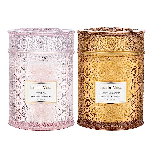 LA JOLIE MUSE Scented Candles, Pink Rose Candle, Sandalwood Candles, Large Jar Candle for Home, Candles Gifts for Holiday