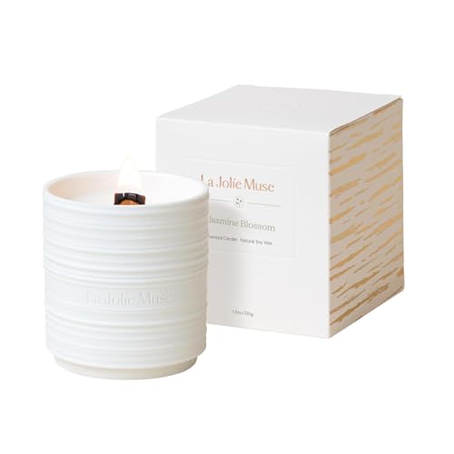 LA JOLIE MUSE Jasmine Blossom Scented Candles, Candles Gifts for Women, Wood Wicked Candles for Home Scented, Natural Soy Candles, 50 Hours Burning